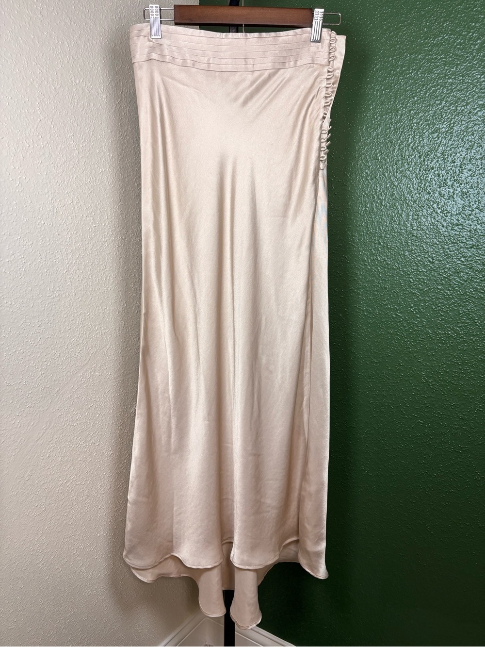 Zara Ivory Satin Maxi Skirt with Side Ruching